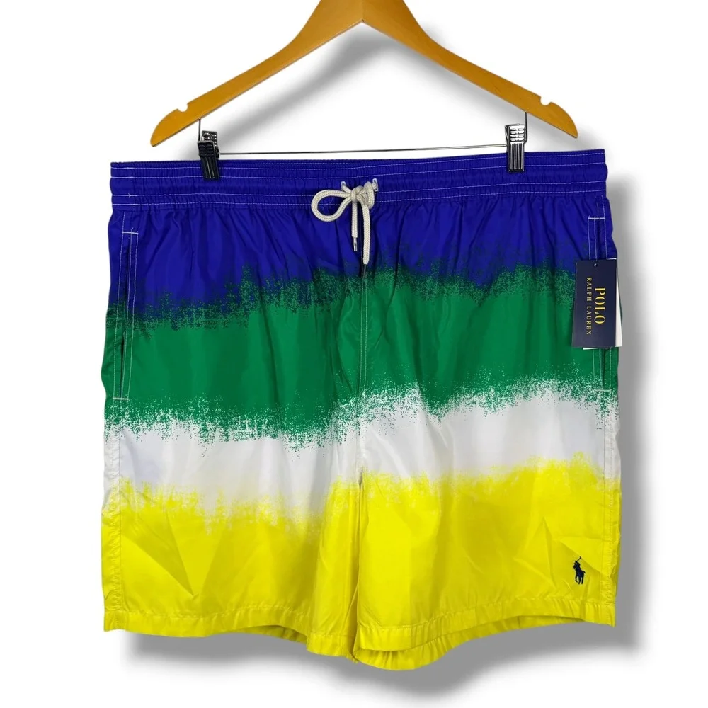 Polo Ralph Lauren Swim Trunks Mens 1XB‎ Blue Colorblock Ombre Board Shorts Pony